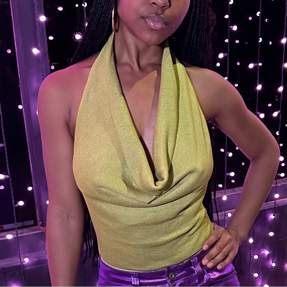 Halter Knit Bodysuit - Lime | Medium | Cowl Neck